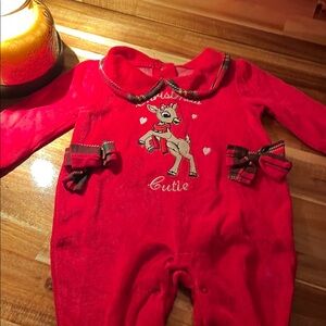 Charming Red Reindeer Kids Footie